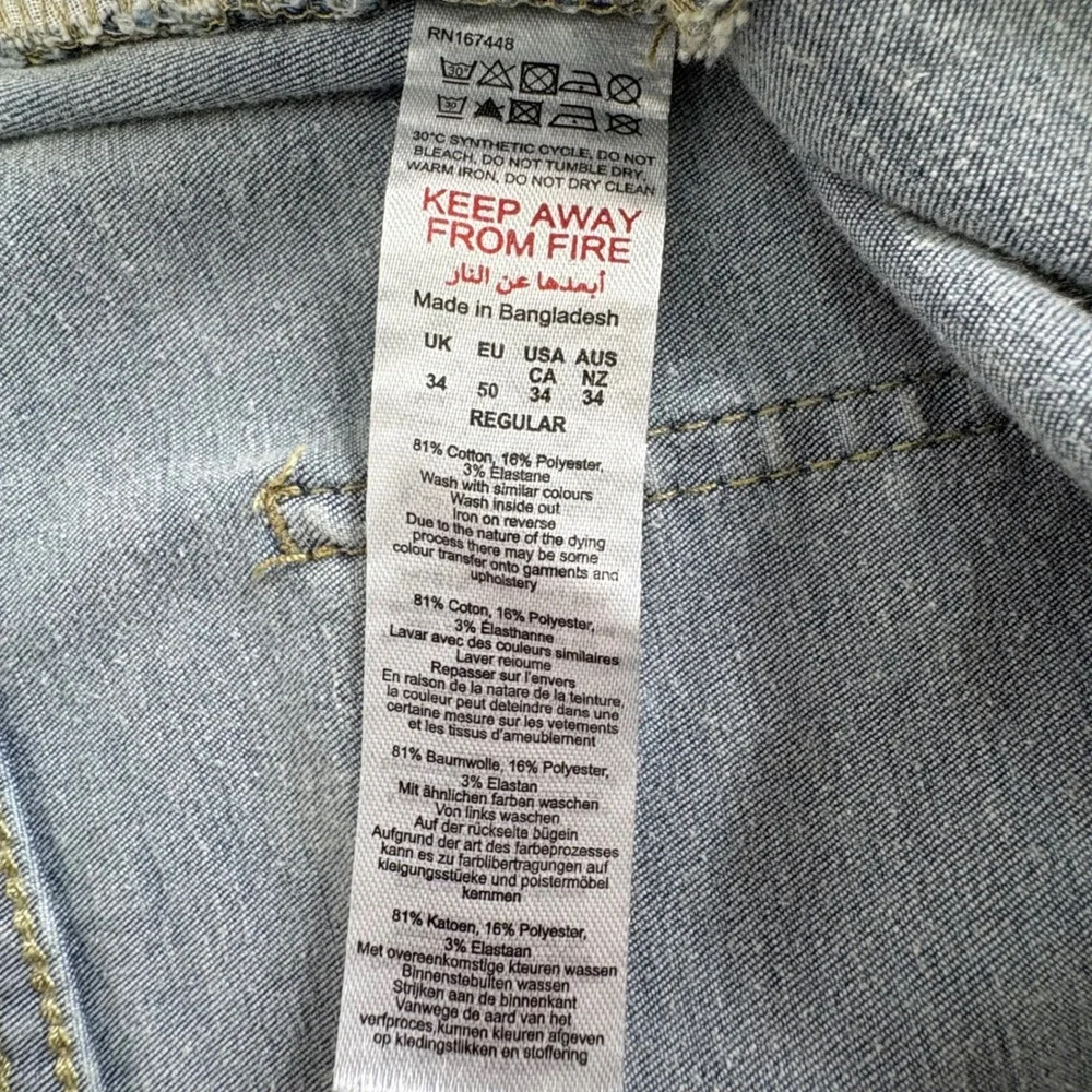 BoohooMAN Mens Light Wash Acid Wash Slim Fit Denim Jeans Size 32x30‎